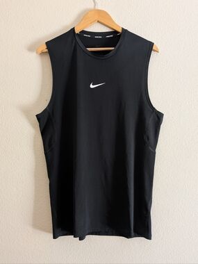 Nike Pro Black Sleeveless Dri-Fit Training Tank with White Swoosh